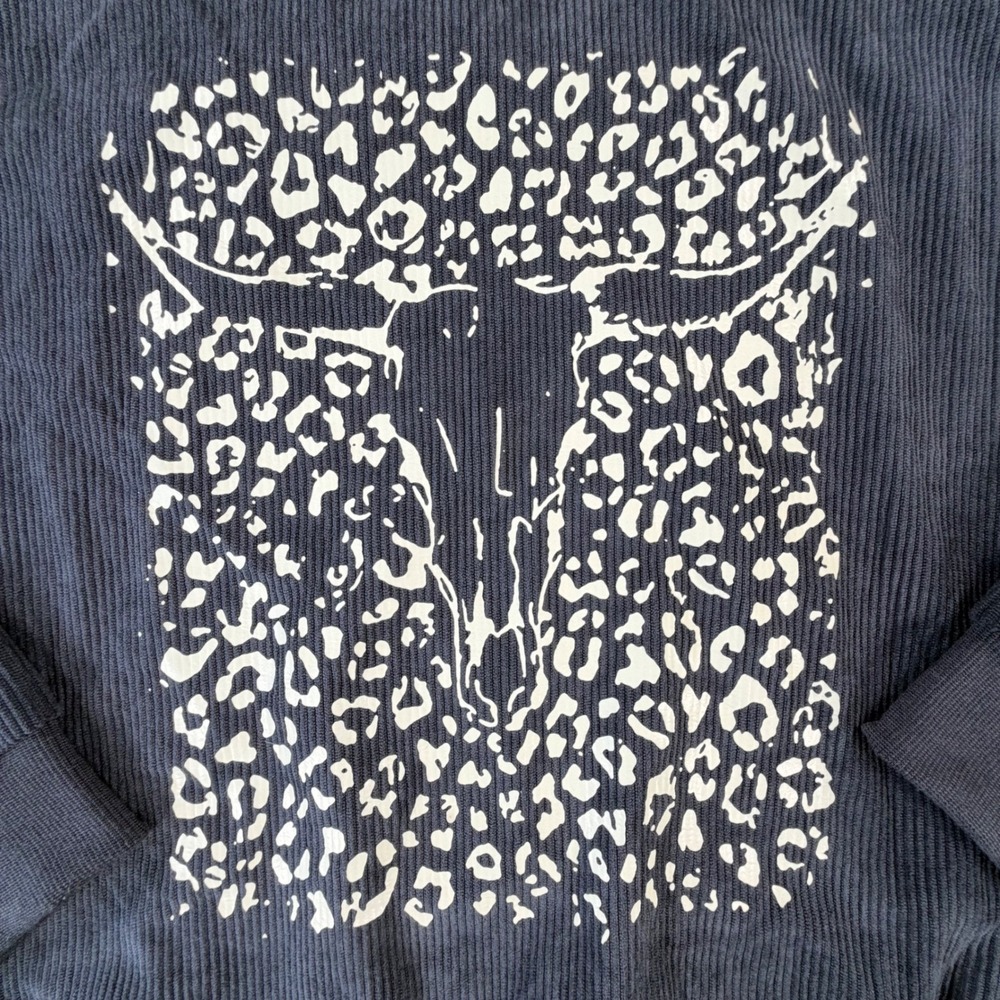 Dark Gray Corduroy Bull Graphic Sweatshirt Womens M Streetwear Y2K Western - Picture 2 of 10